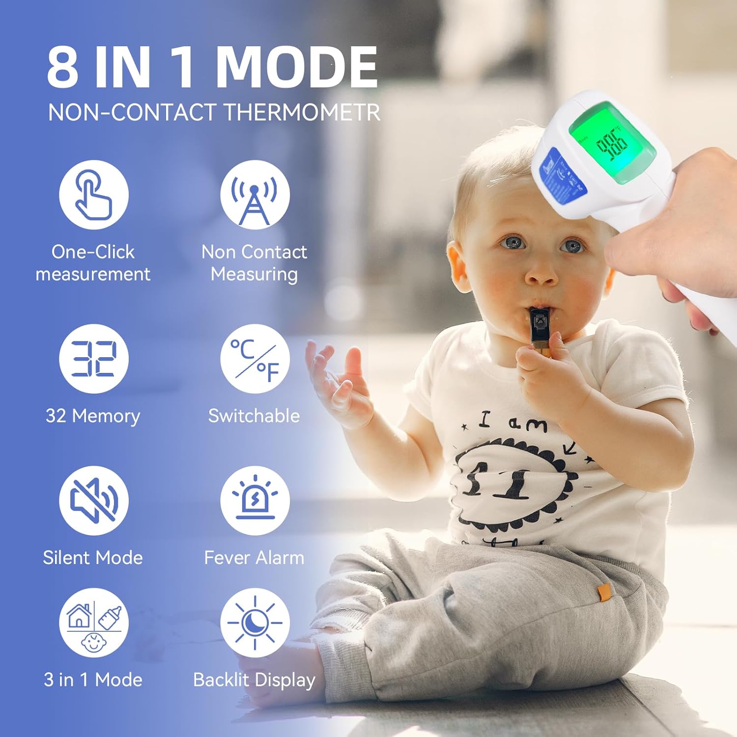 Infrared Non Contact Forehead Thermometer Digital No-Touch  Thermometer 3 in 1 for Adults and Kids Fever Check Thermometer Temperature Gun for Baby